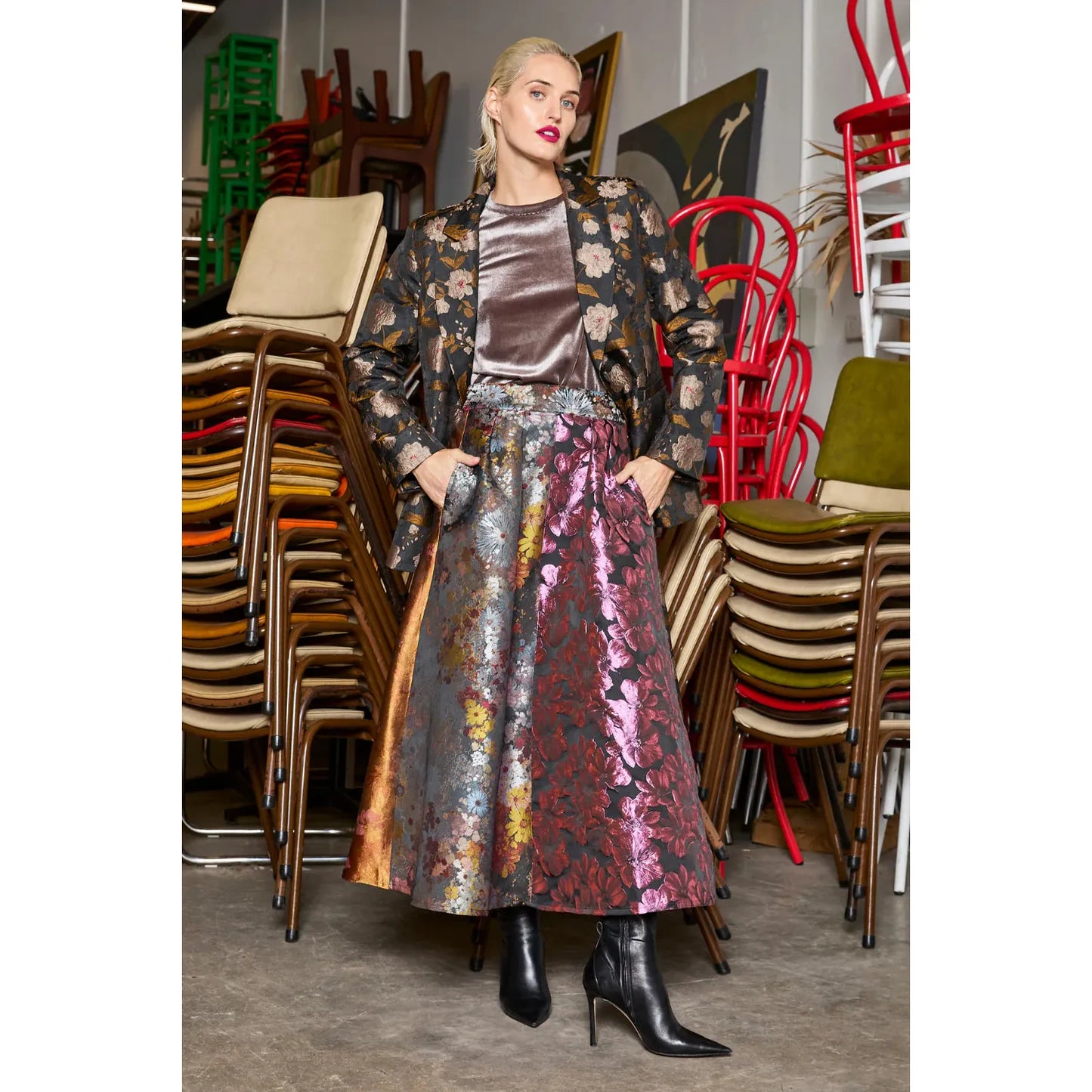 M.A Dainty Parted Skirt - Multi Brocade