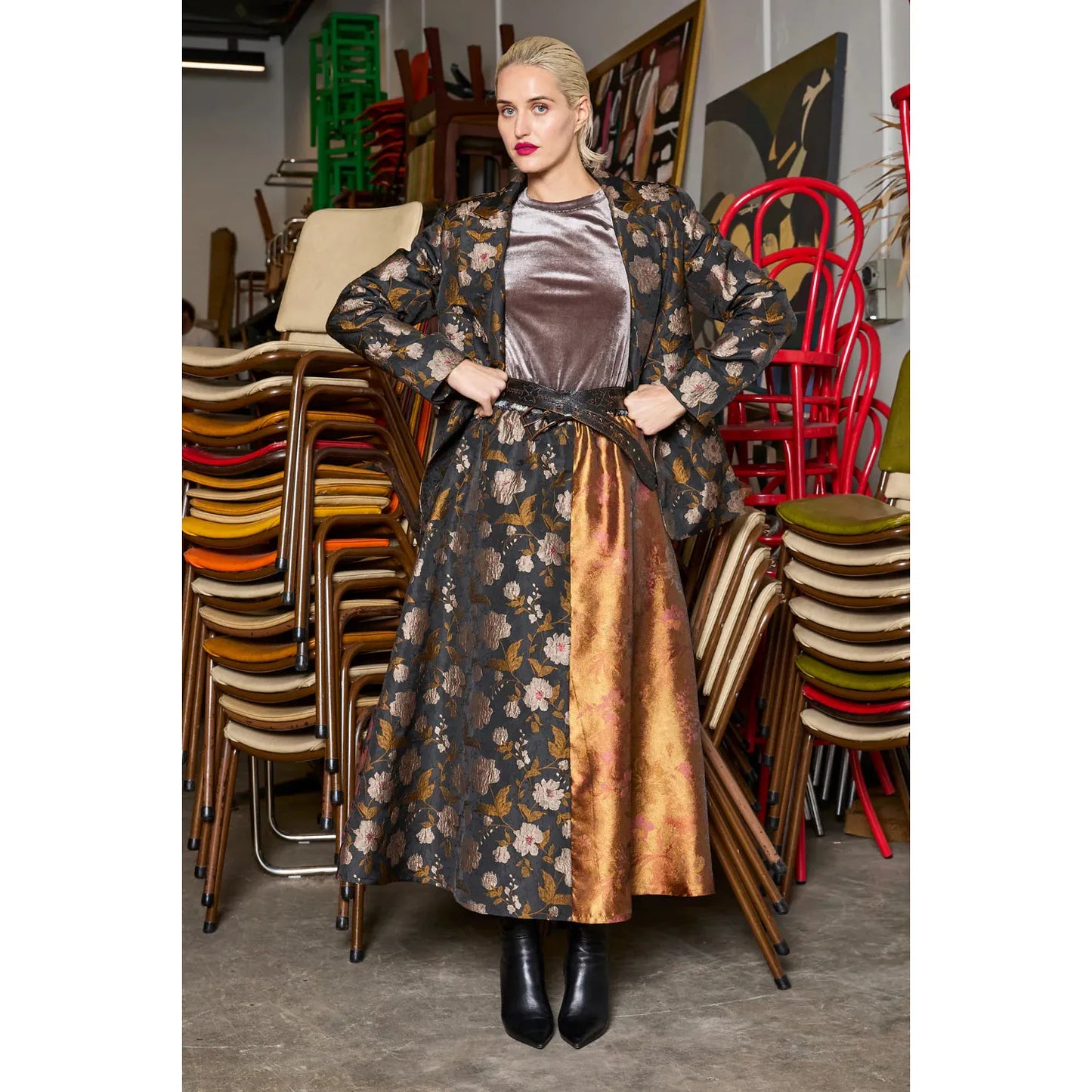 M.A Dainty Parted Skirt - Multi Brocade