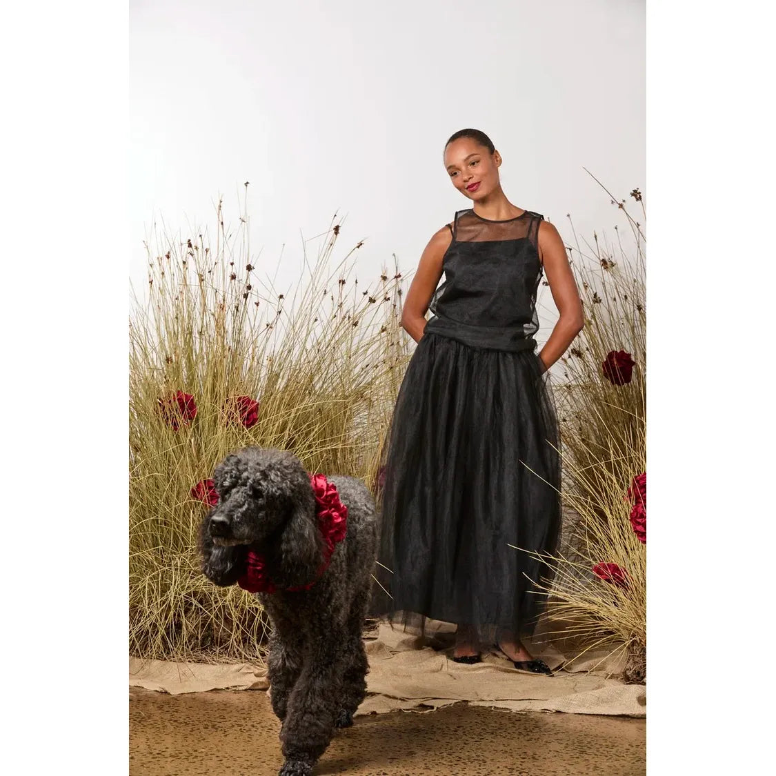 M.A Dainty Love at First Sight Top - Black with Red Roses