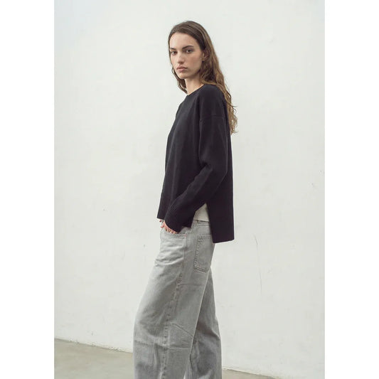 ALEGER Cashmere Oversized Long Line Crew 284 - Black