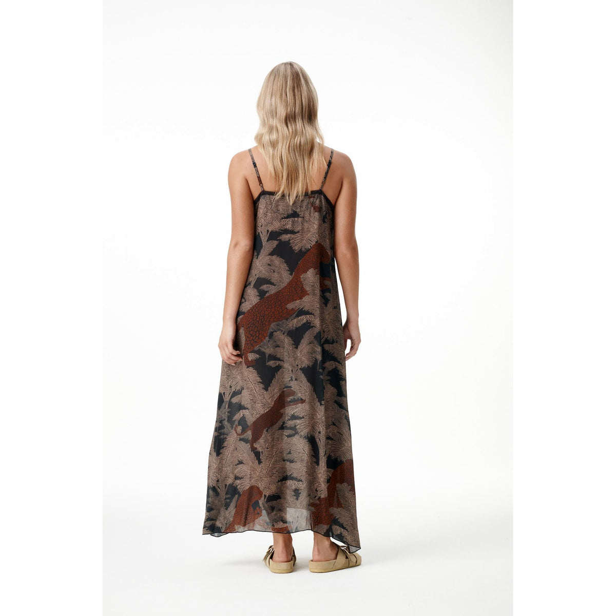 One Season Antoinette Slip Palm Safari Viscose Dress - Black/Camel