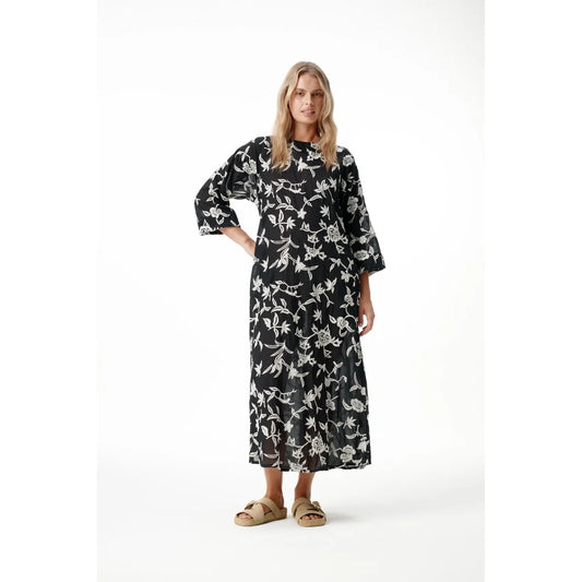 One Season Deia Embroidery Cotton Dress - Black/Cream
