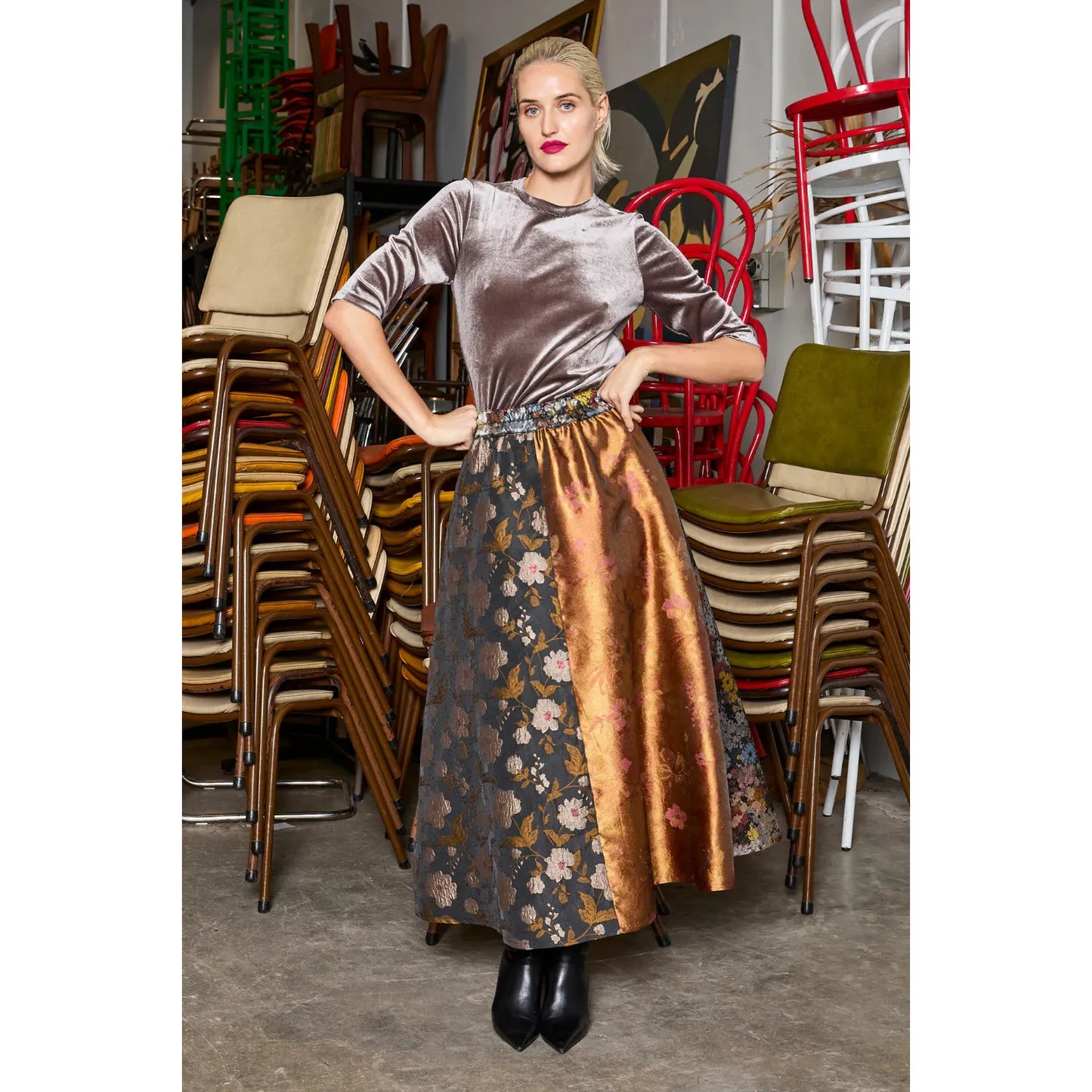 M.A Dainty Parted Skirt - Multi Brocade