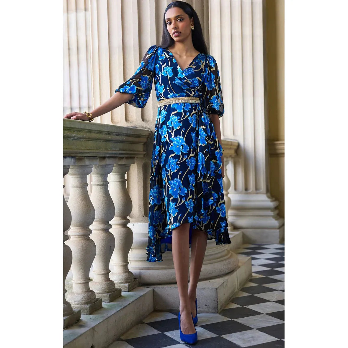 Sacha Drake Linee Wrap Midi Dress - Blue Iris