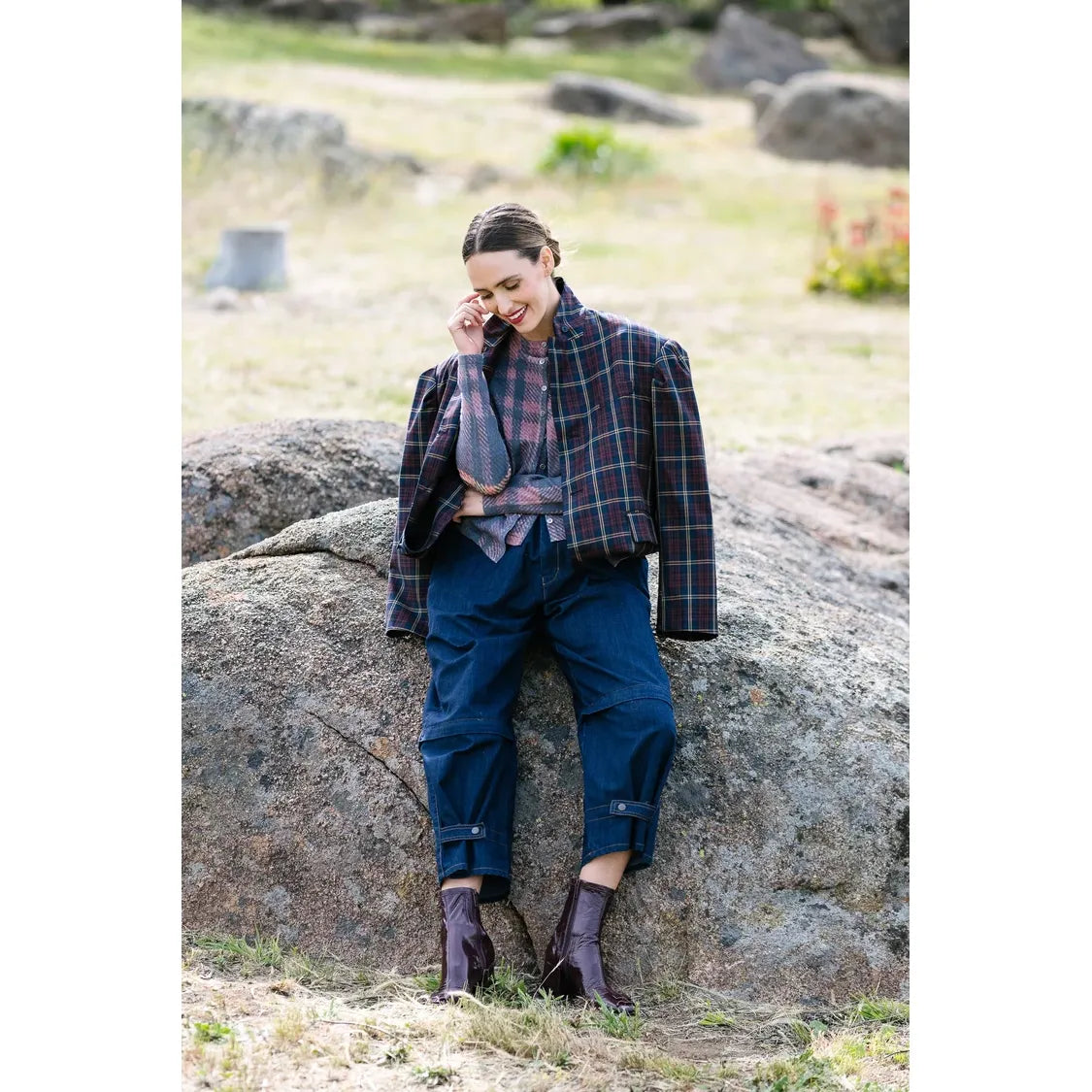 M.A Dainty Lochy Cardigan - Navy/Red Check