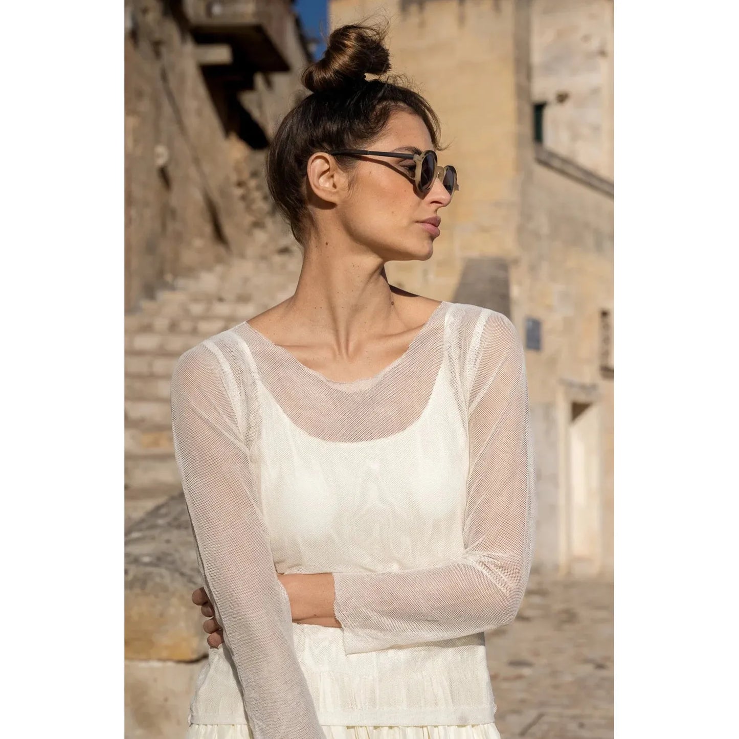 Meg By Design Evie Mesh Top - White