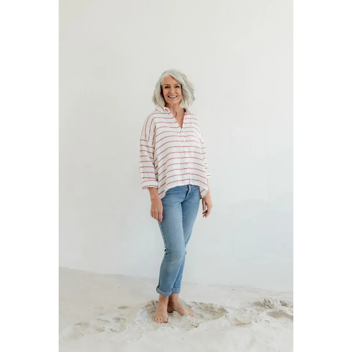 Meg By Design Hamilton Linen Shirt - Red Stripe
