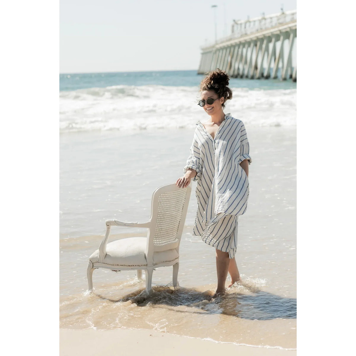 Meg by Design Harper Shirt Linen - Blue Nautical Stripe