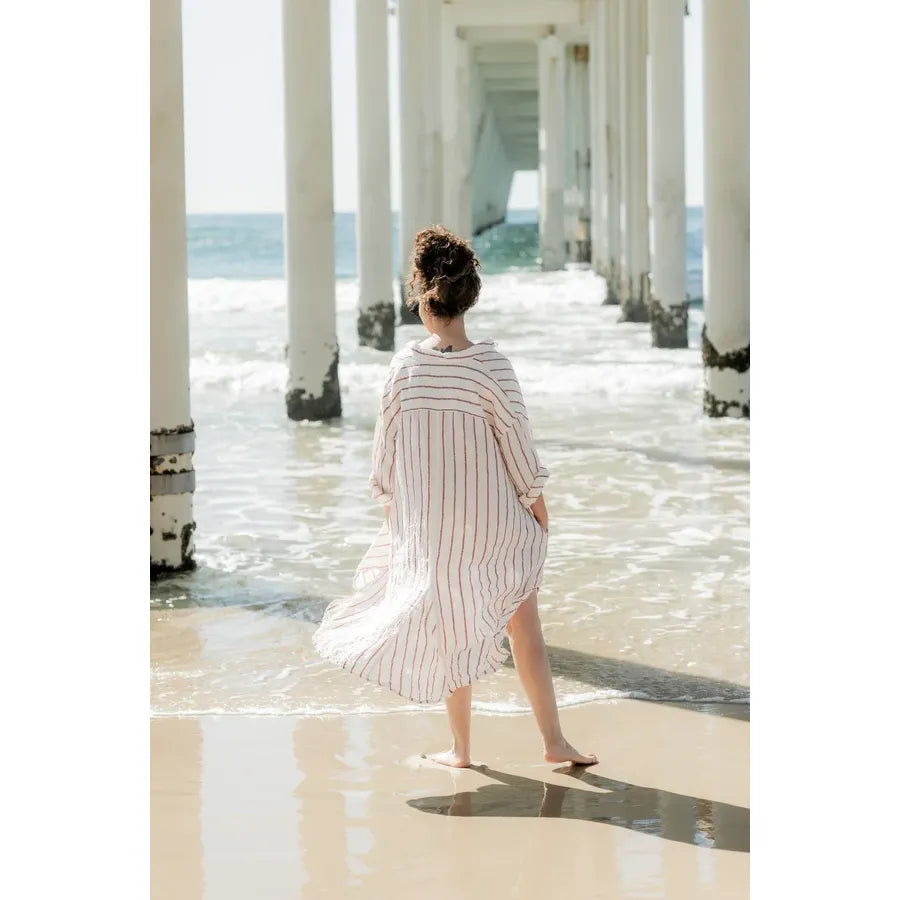 Meg by Design Harper Shirt Linen - Red Nautical Stripe