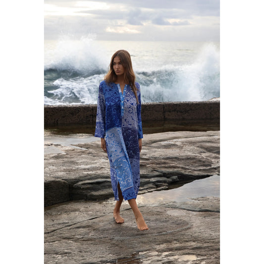 One Season Llew Maxi Mosaic Cotton Dress - Blue