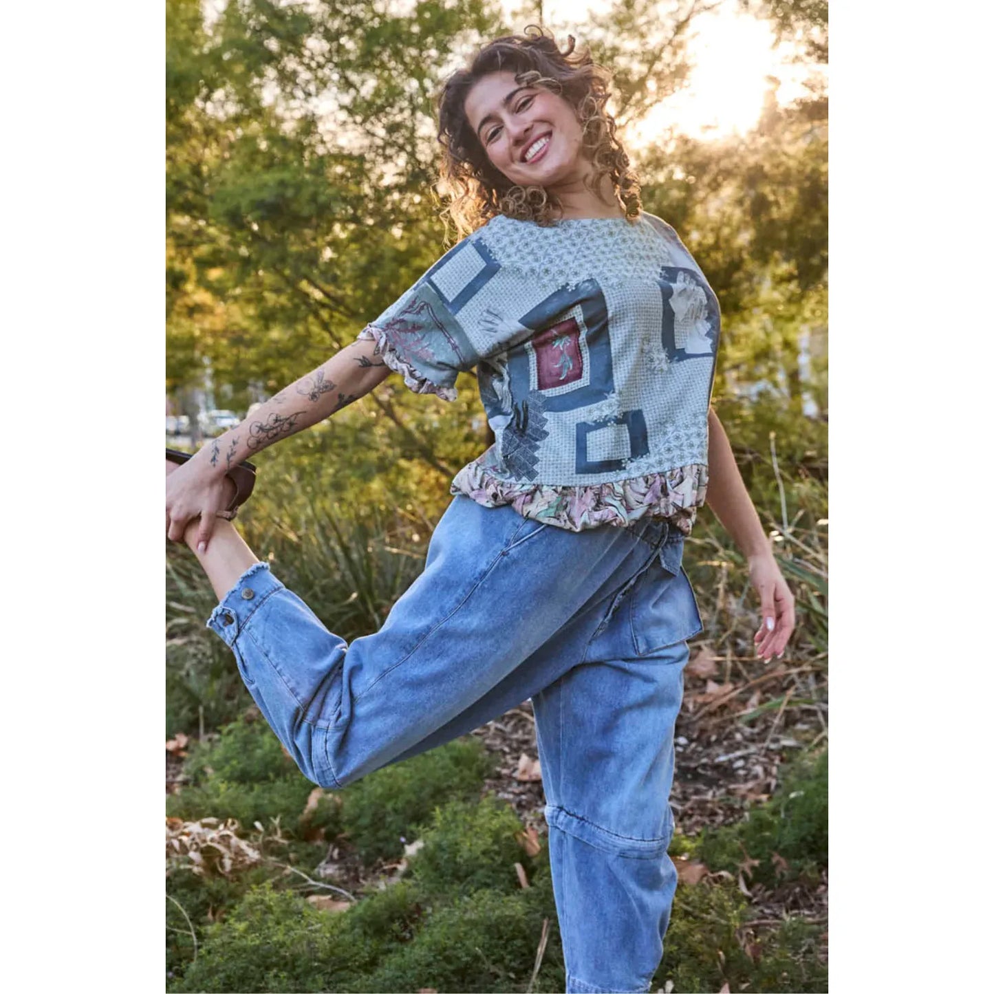 Circular By Maud Alice Dainty Rulan Top - Gum Leaves and Albums
