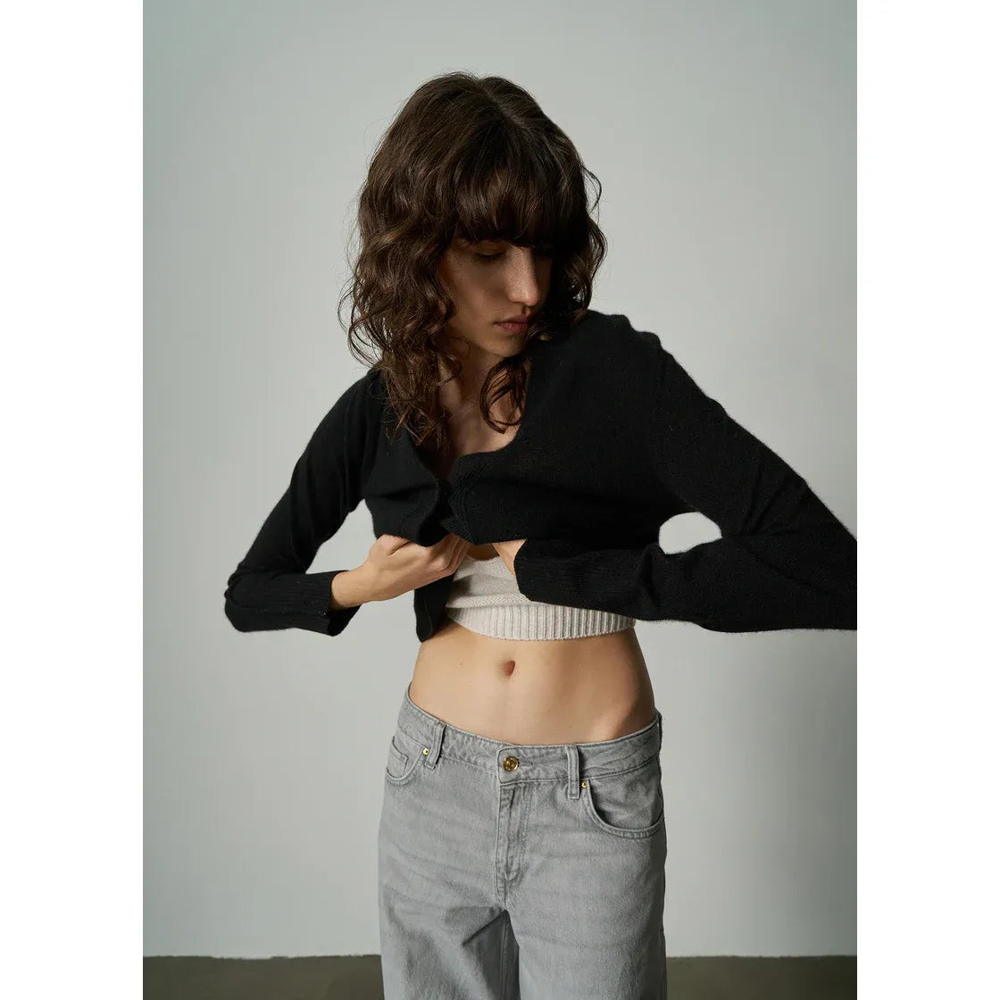 Aleger Cashmere Seam Detail Cardi 145 - Black