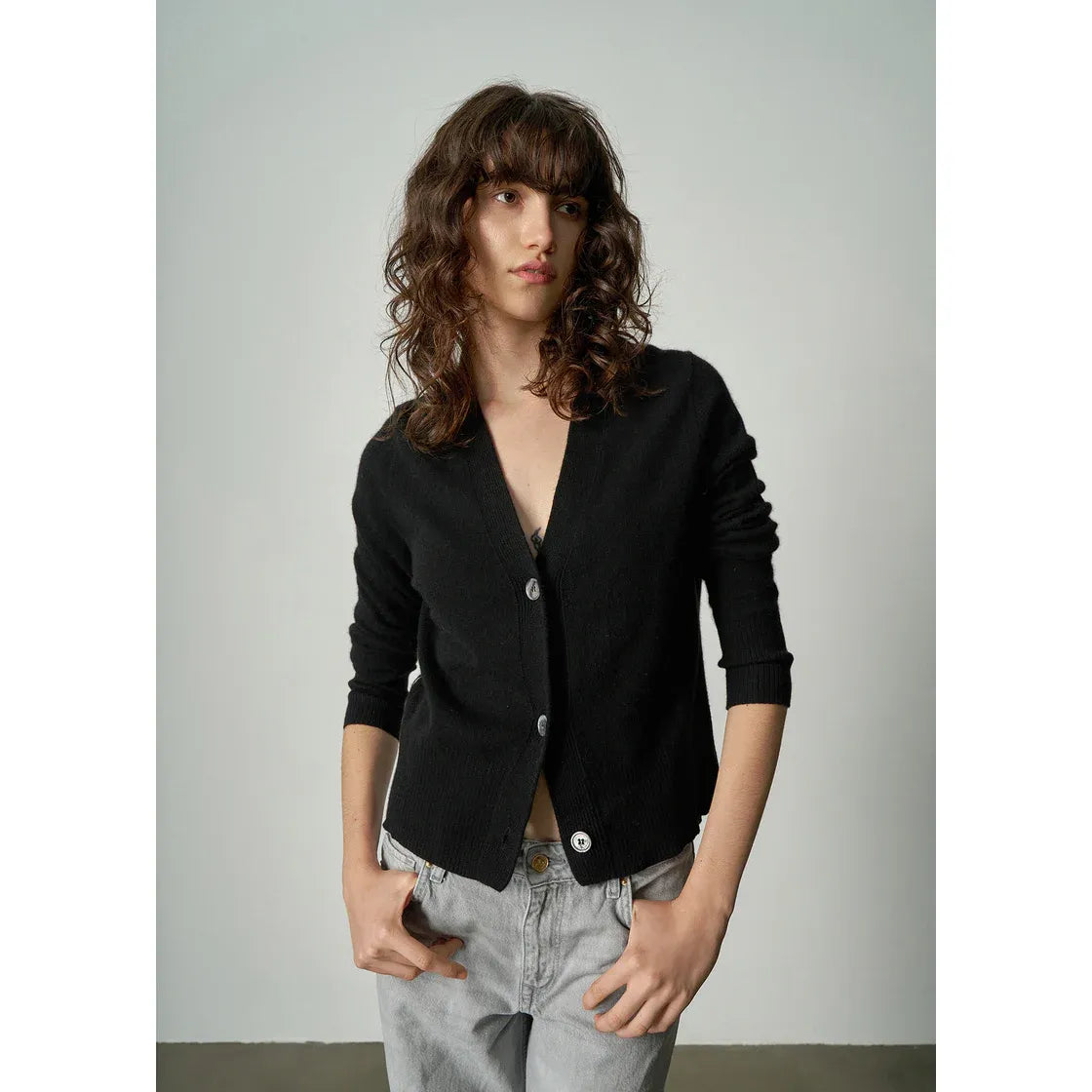 Aleger Cashmere Seam Detail Cardi 145 - Black