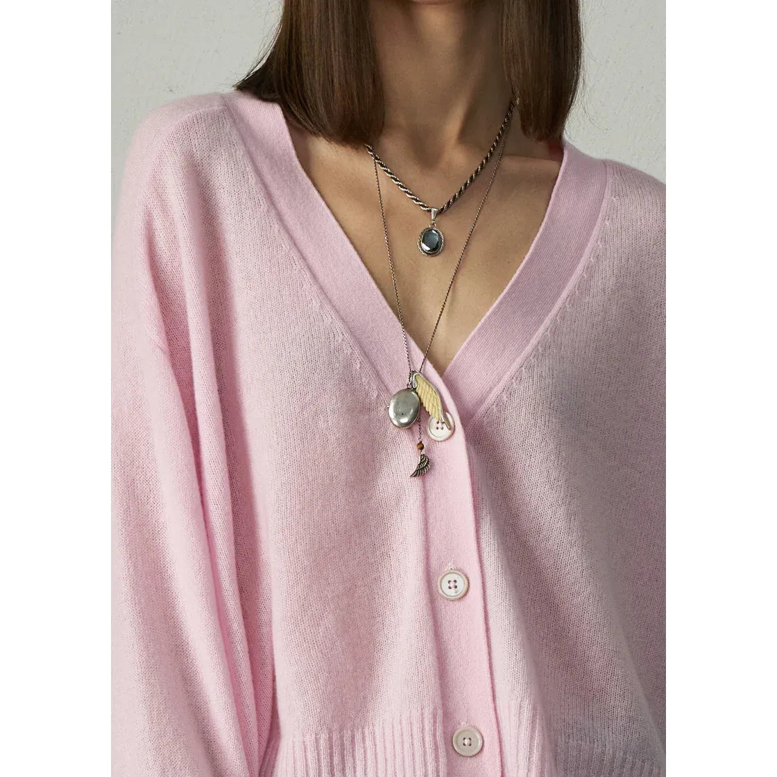 ALEGER Cashmere Featherweight Cardi 275 - Pearl Pink