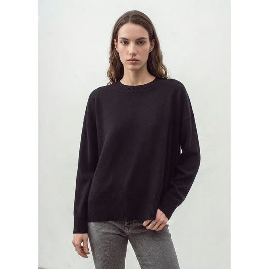 ALEGER Cashmere Oversized Long Line Crew 284 - Black
