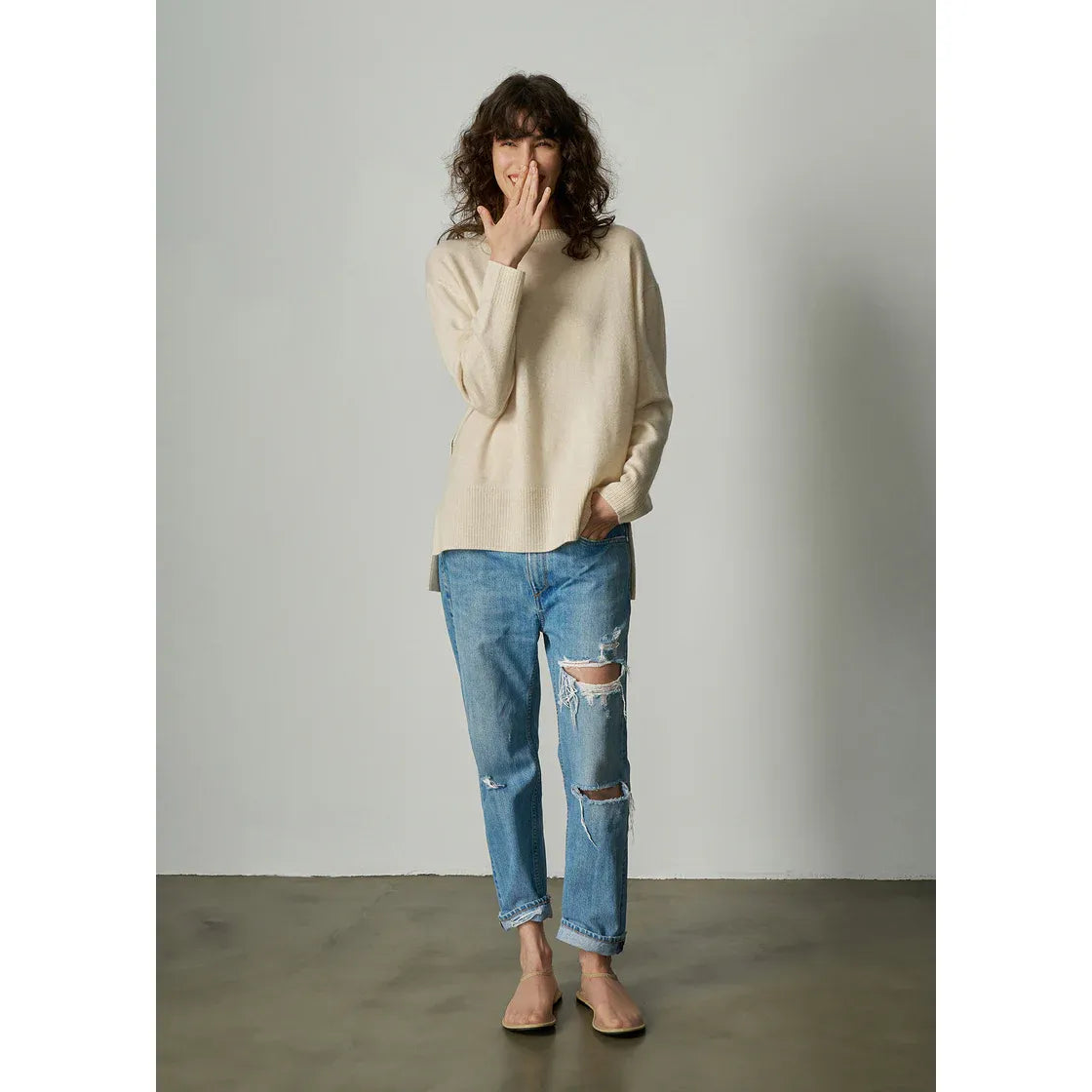 ALEGER Cashmere Oversized Long Line Crew 284 - Pearl Shell