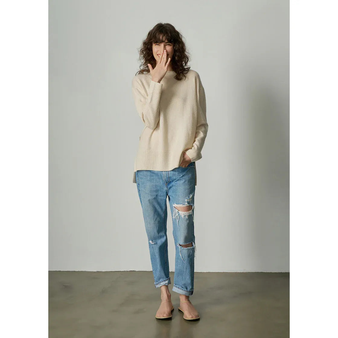 ALEGER Cashmere Oversized Long Line Crew 284 - Pearl Shell