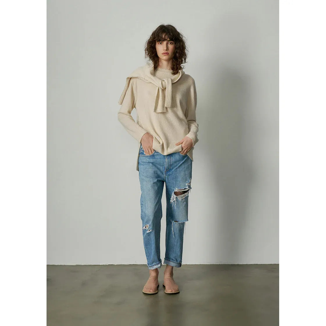 ALEGER Cashmere Oversized Long Line Crew 284 - Pearl Shell