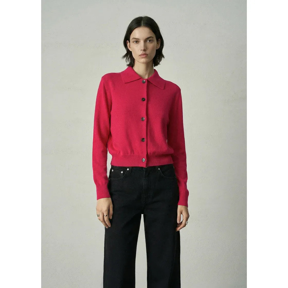 Aleger Cashmere Blend Collared Cardi 491 - Fushia