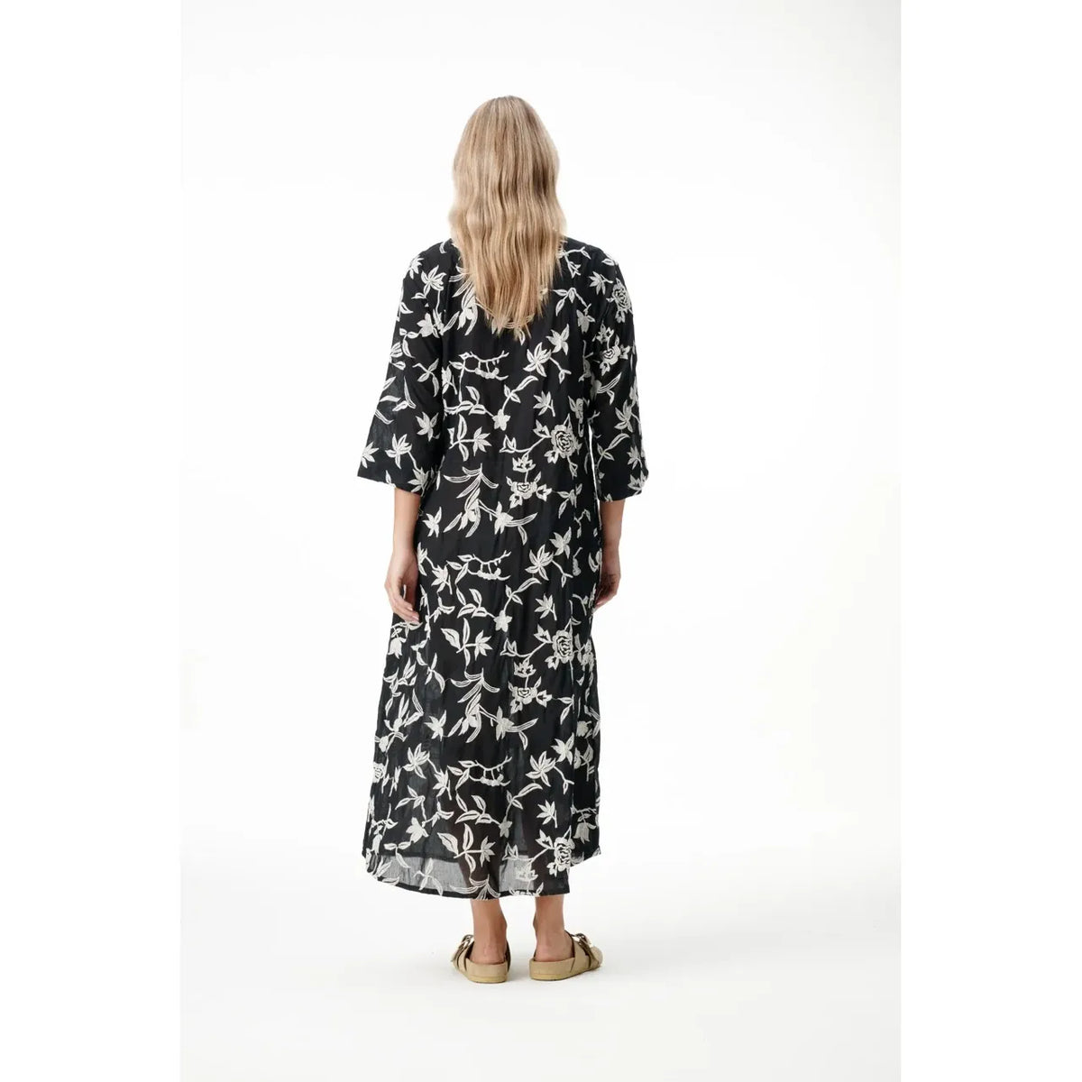 One Season Deia Embroidery Cotton Dress - Black/Cream