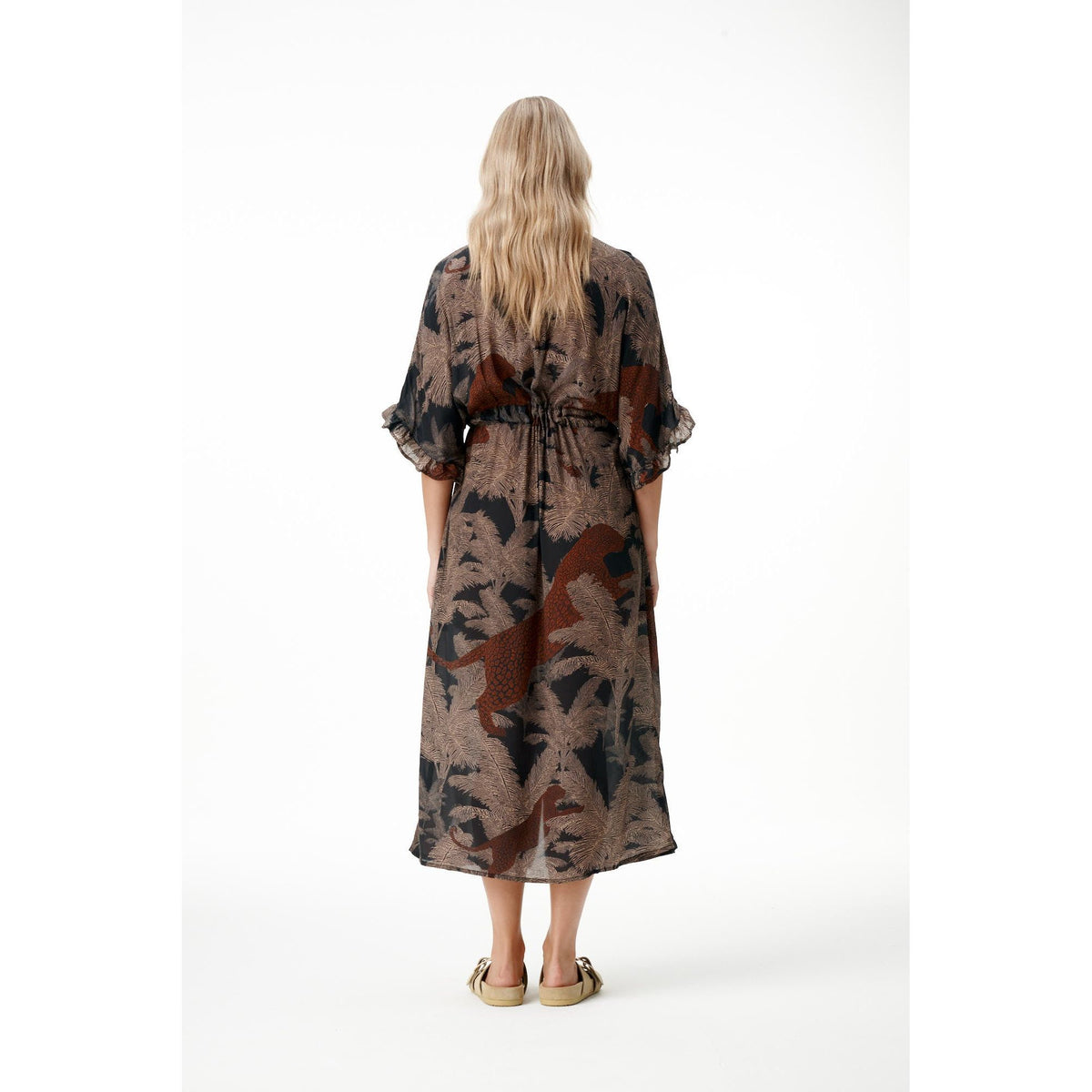 One Season Jasmine Palm Safari Cotton Viscose Dress - Black/Camel