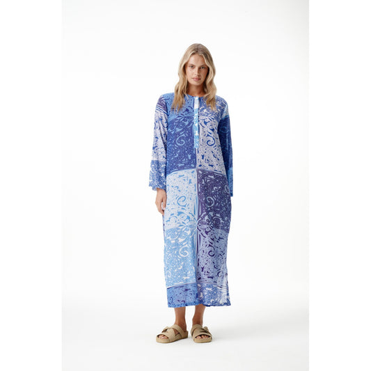One Season Llew Maxi Mosaic Cotton Dress - Blue