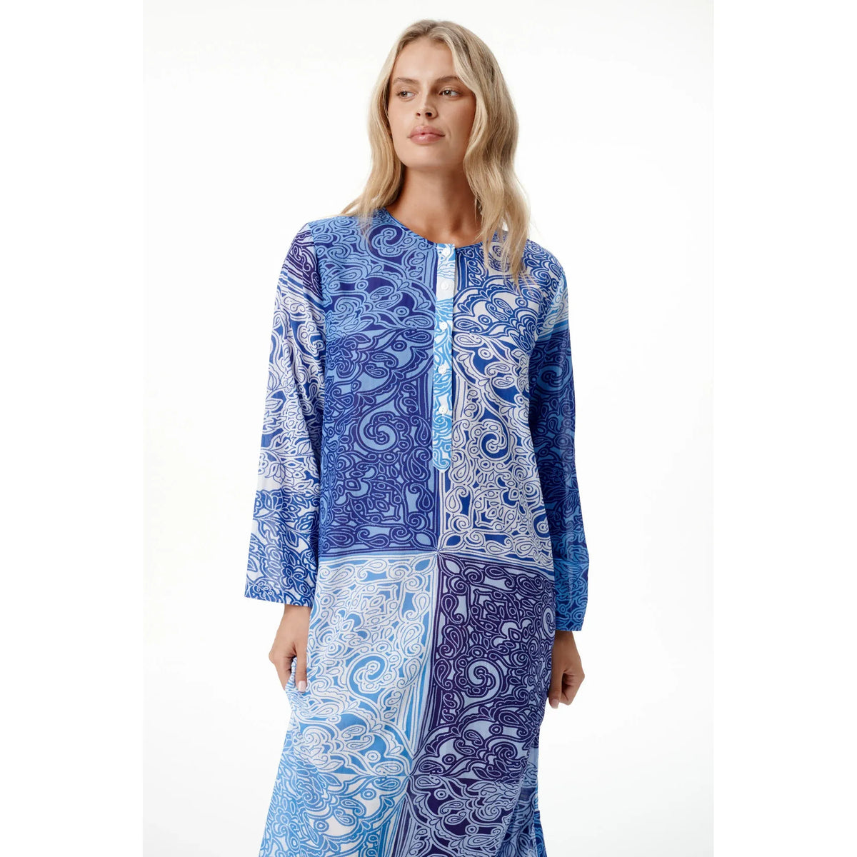 One Season Llew Maxi Mosaic Cotton Dress - Blue