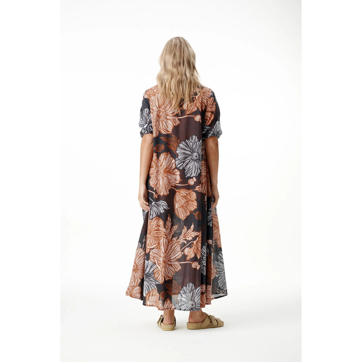 One Season Long Grace Desert Poppy Cotton Dress - Black/Tan