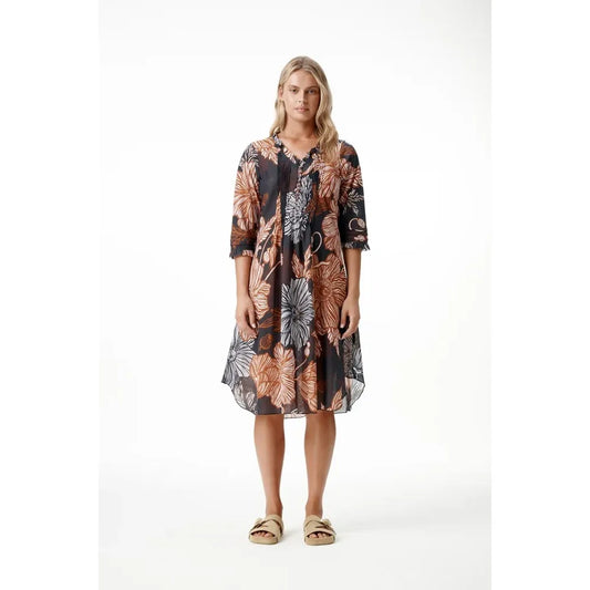 One Season Middy Poppy Desert Poppy Cotton Dress - Black/Tan