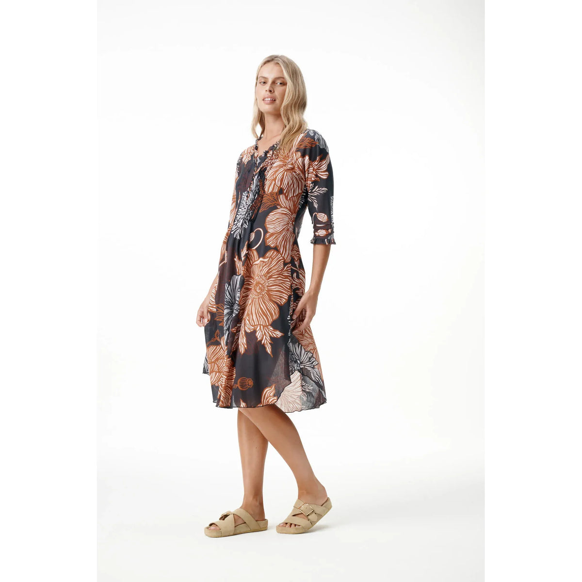 One Season Middy Poppy Desert Poppy Cotton Dress - Black/Tan