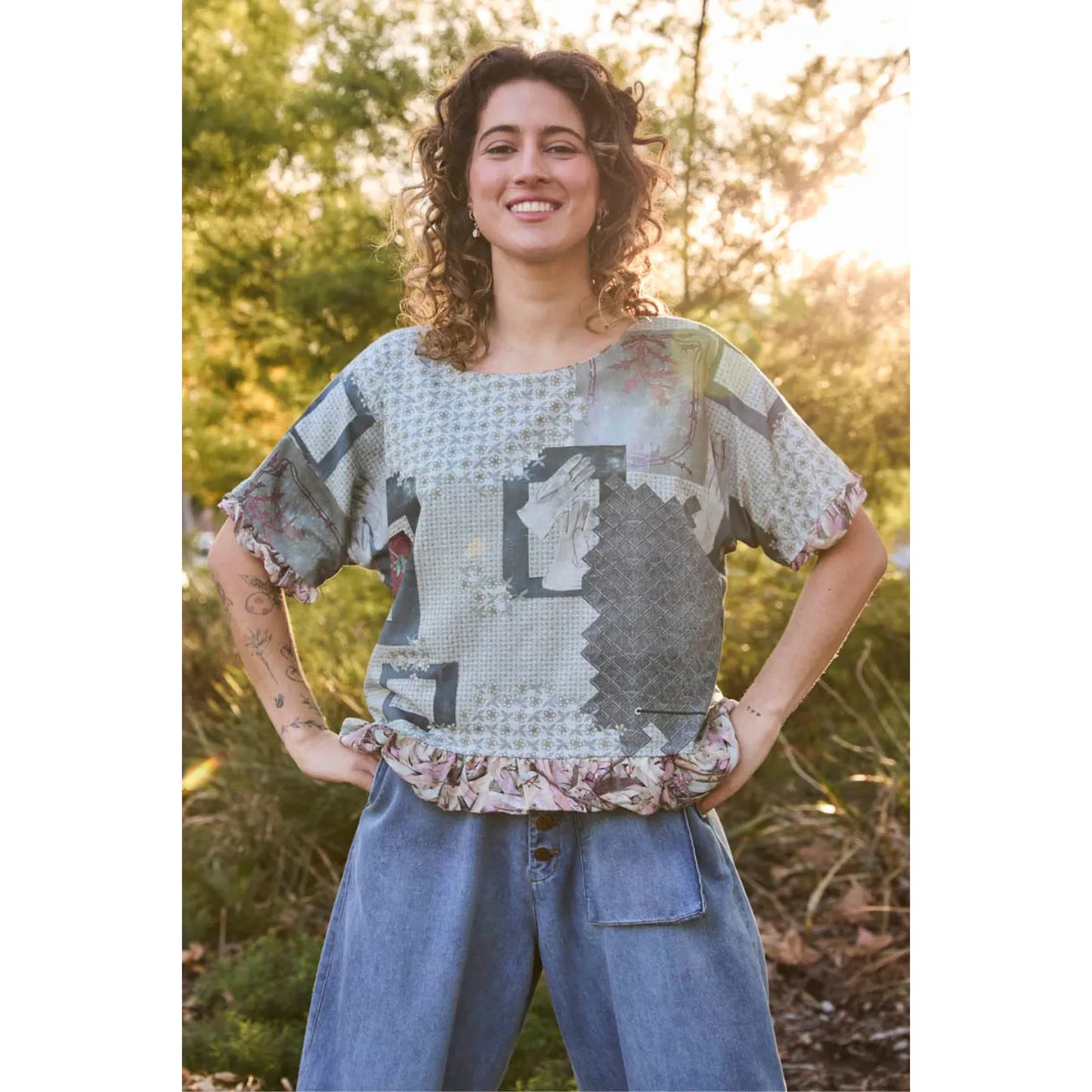 Circular By Maud Alice Dainty Rulan Top - Gum Leaves and Albums