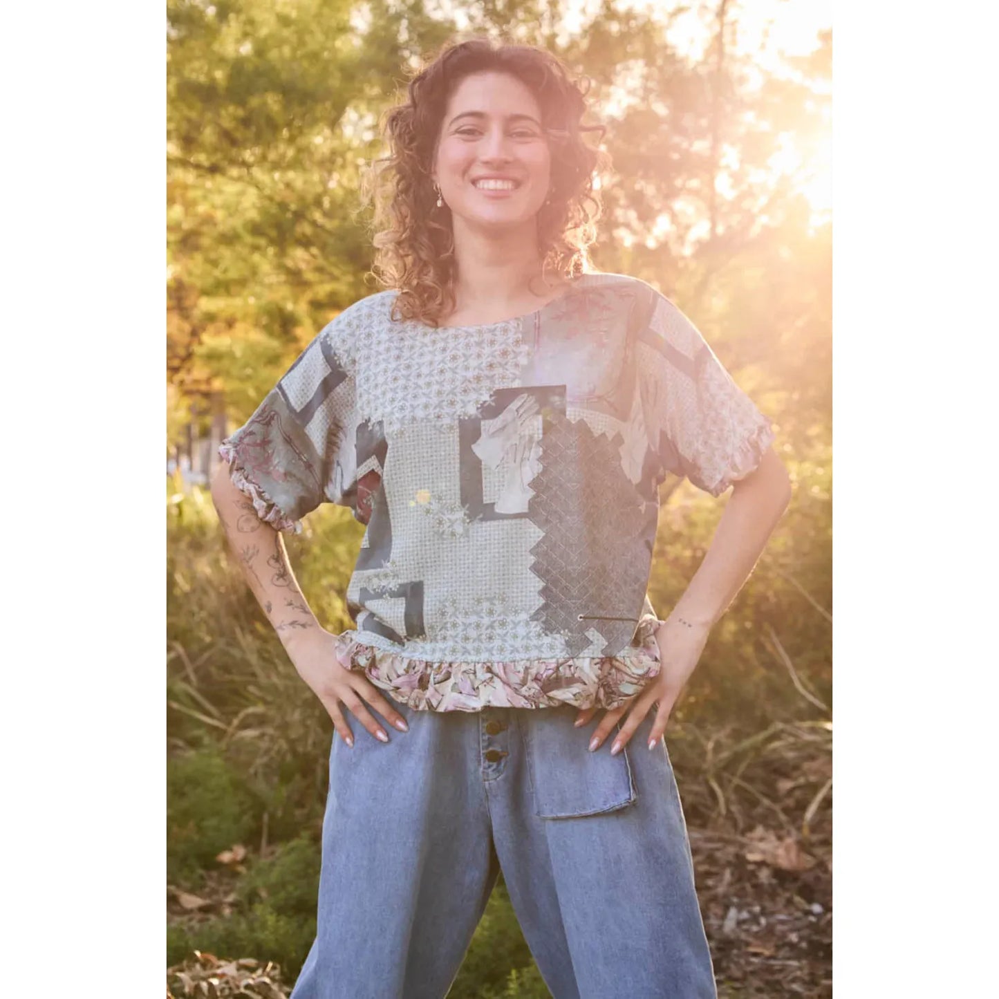 Circular By Maud Alice Dainty Rulan Top - Gum Leaves and Albums