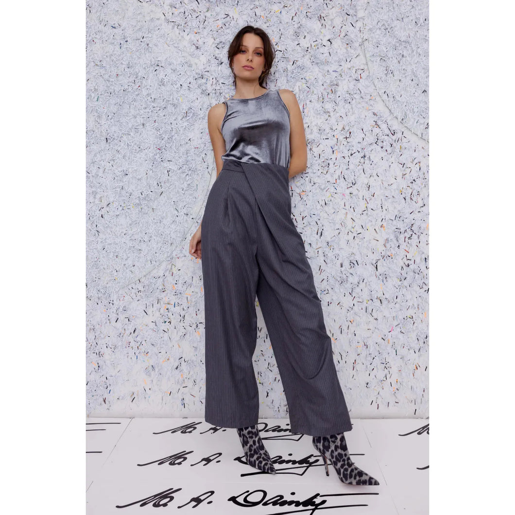 M.A Dainty Adele Pant - Grey/Beige Stripe