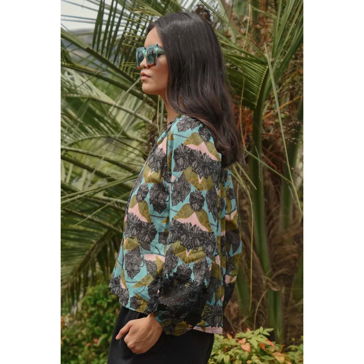 Coop Lace to The Top Blouse - Blue & Olive