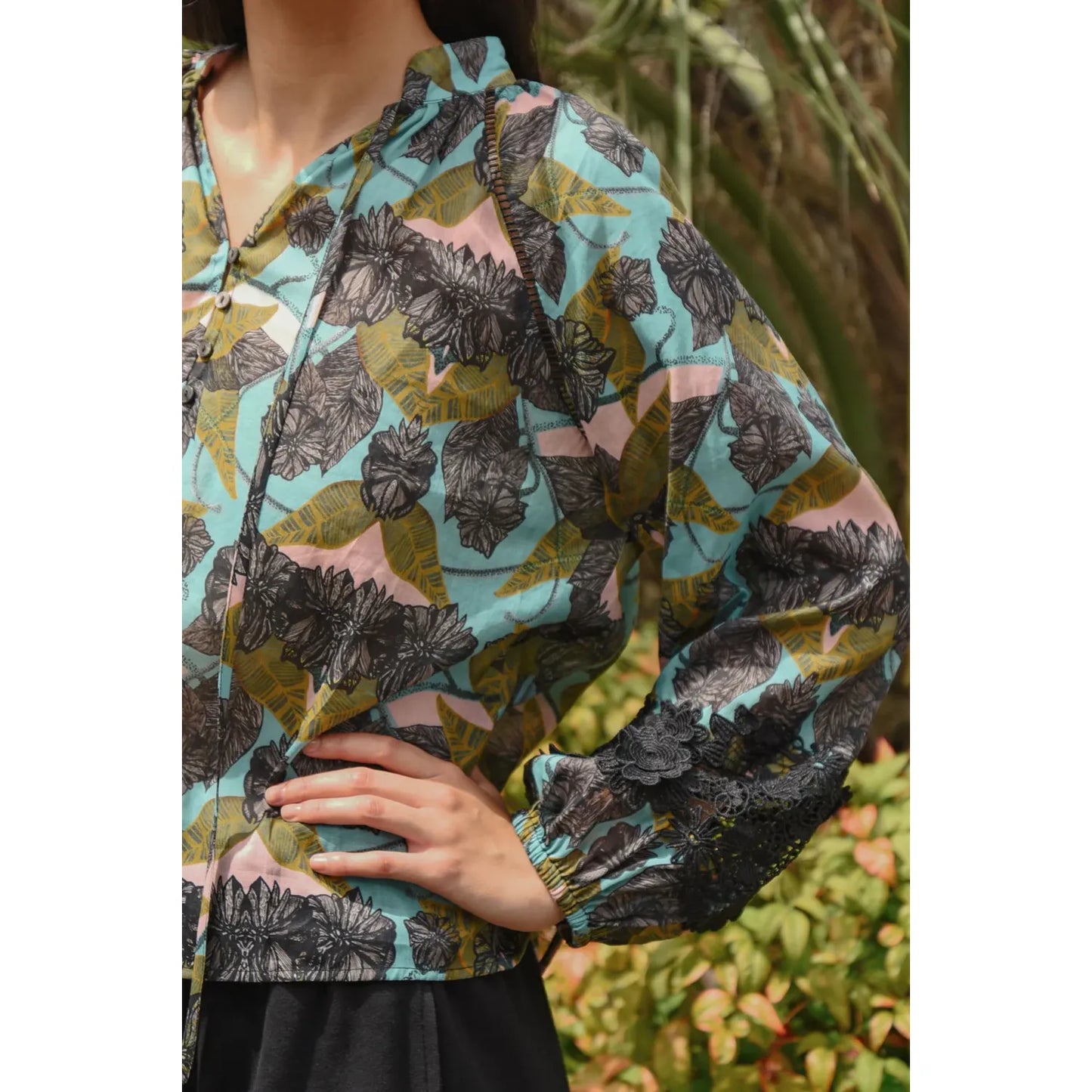 Coop Lace to The Top Blouse - Blue & Olive