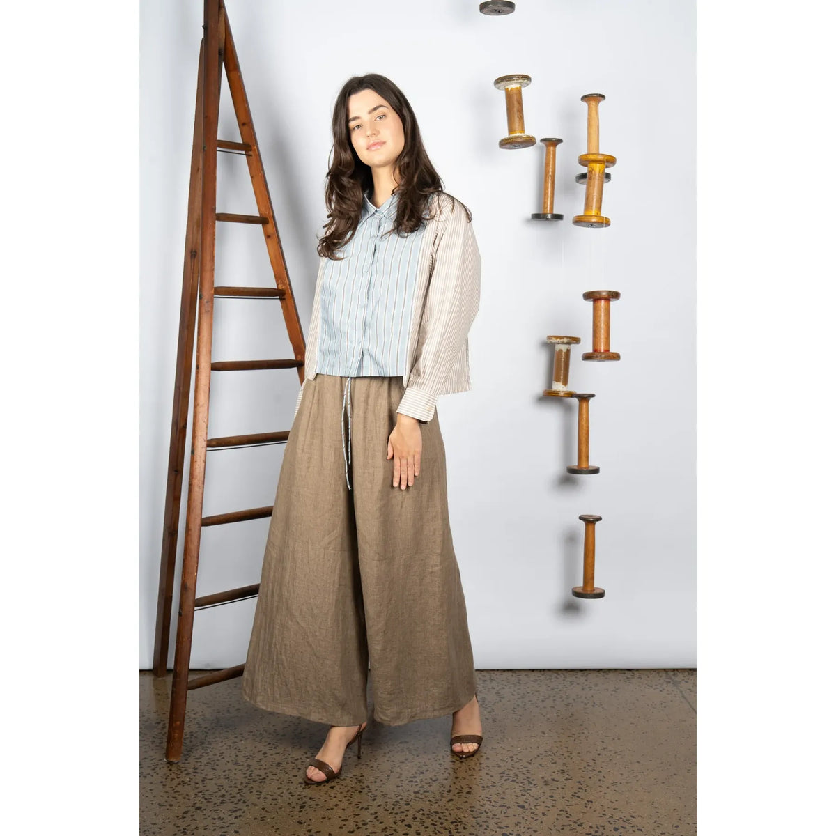 M.A Dainty Reese Shirt DTY05022 Blue/Brown Stripe