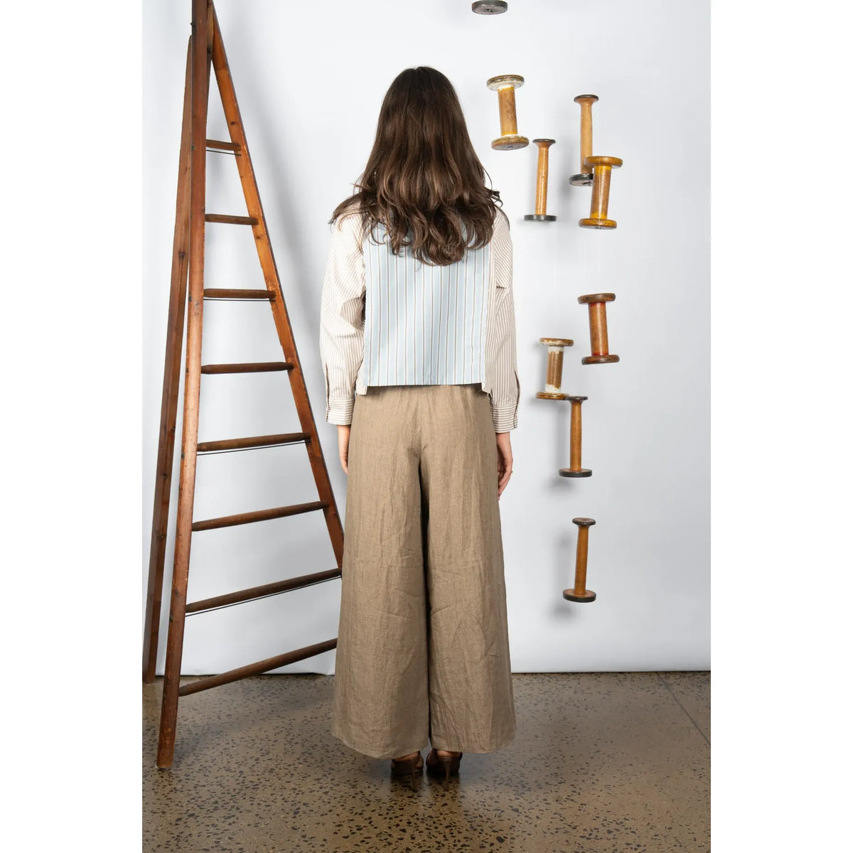 M.A Dainty Reese Shirt DTY05022 Blue/Brown Stripe