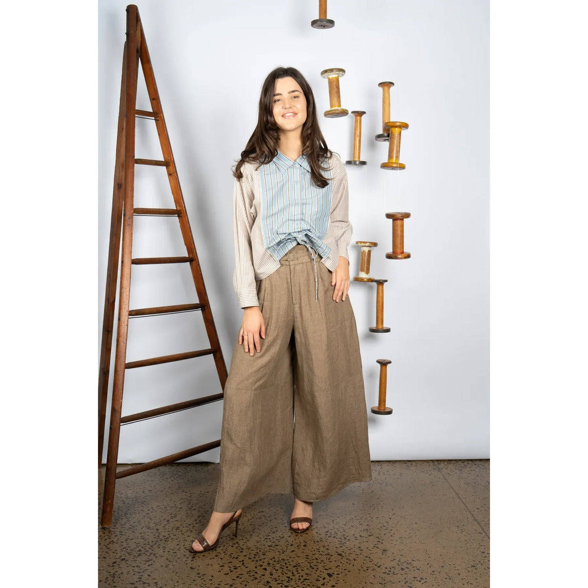 M.A Dainty Reese Shirt DTY05022 Blue/Brown Stripe