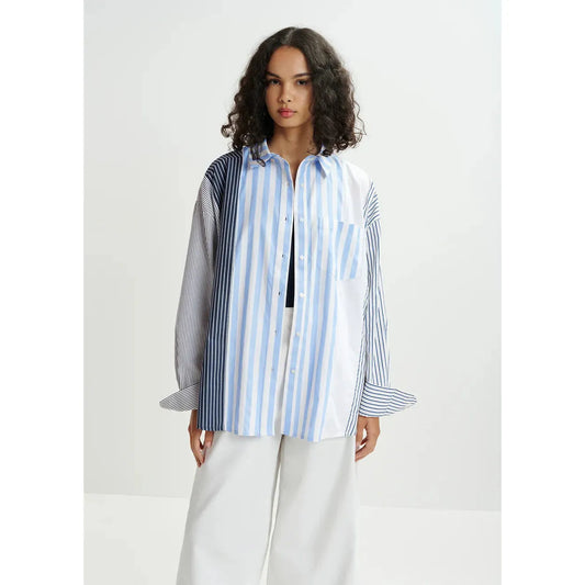 Essentiel Antwerp Hemix Patchwork Shirt - Aqua