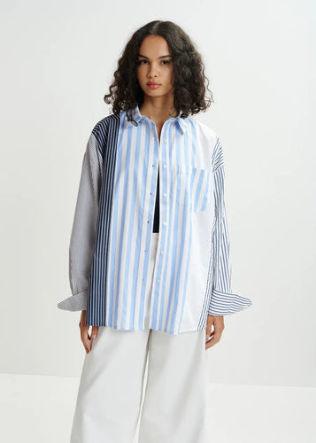 Essentiel Antwerp Hemix Patchwork Shirt - Aqua