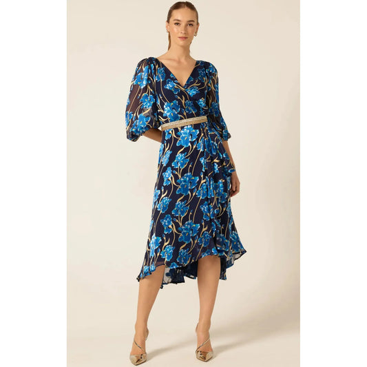 Sacha Drake Linee Wrap Midi Dress - Blue Iris