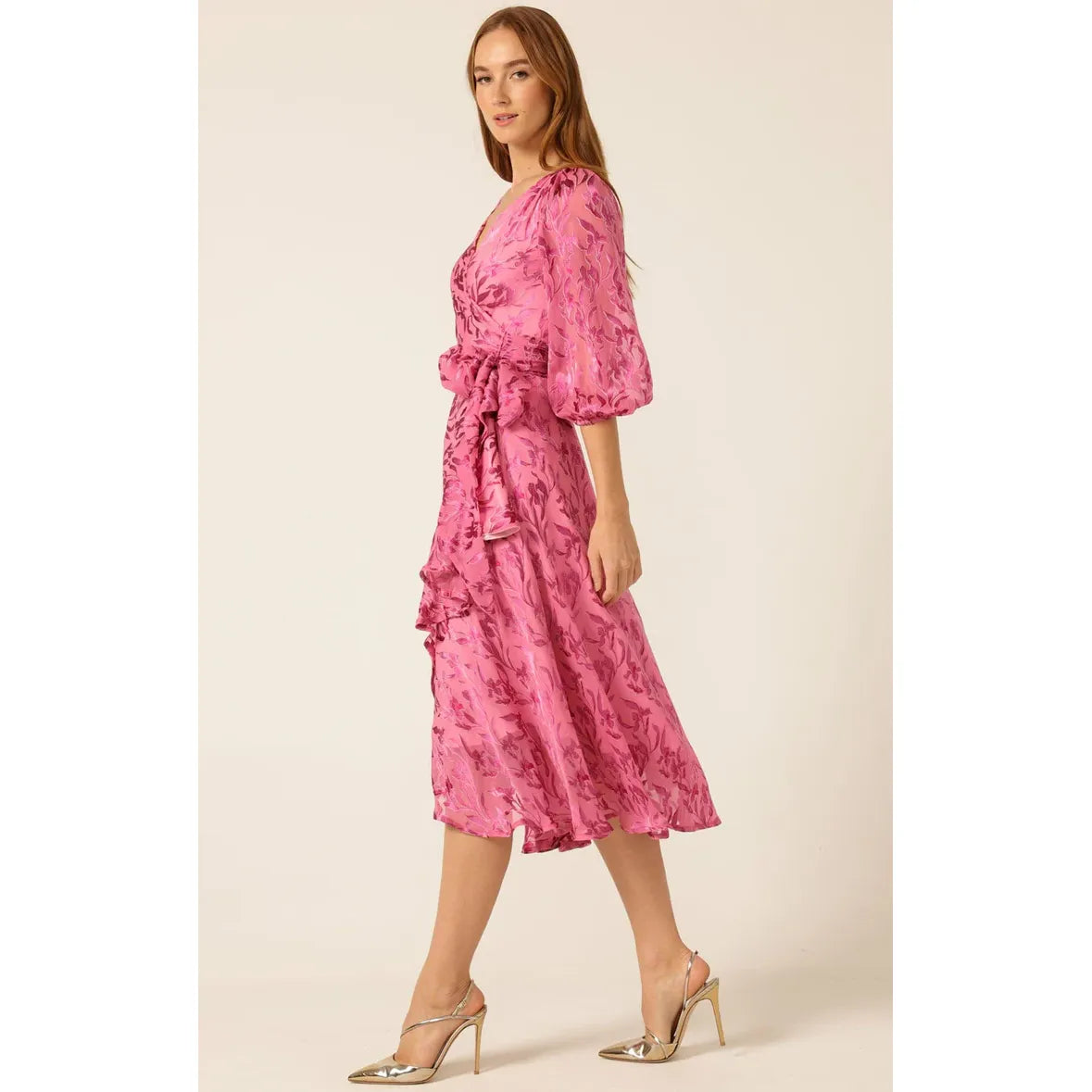 Sacha Drake Sherbet Breeze Midi Wrap Dress - Magenta Botanical