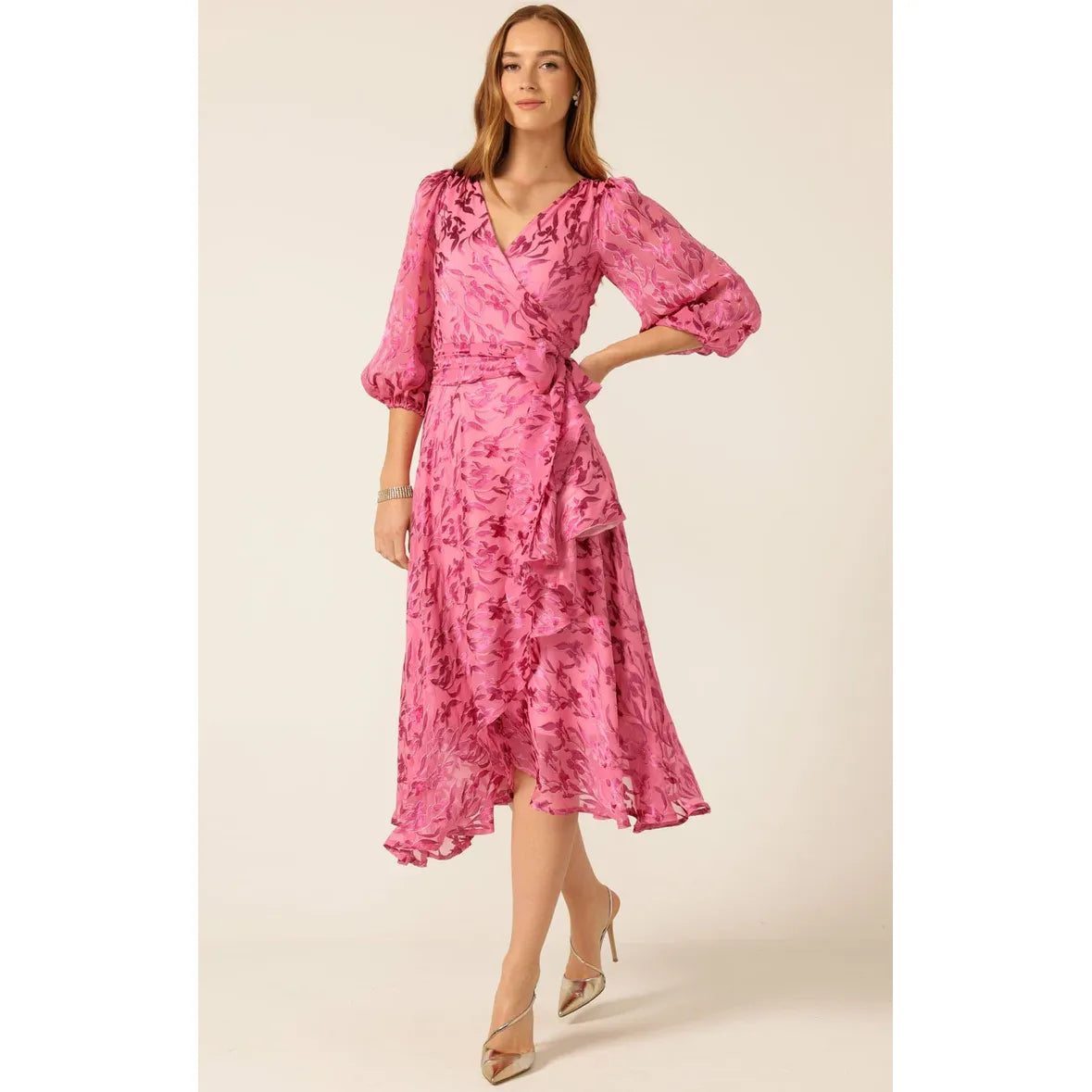 Sacha Drake Sherbet Breeze Midi Wrap Dress - Magenta Botanical