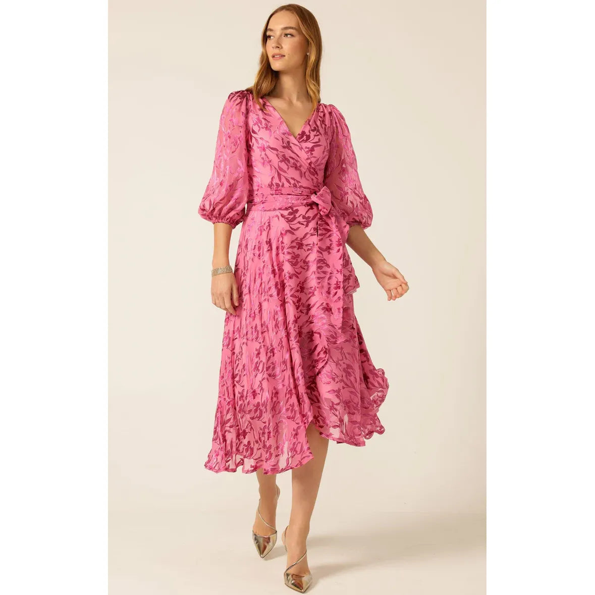 Sacha Drake Sherbet Breeze Midi Wrap Dress - Magenta Botanical