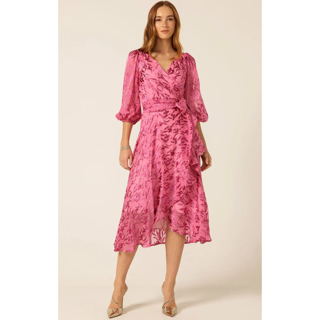 Sacha Drake Sherbet Breeze Midi Wrap Dress - Magenta Botanical