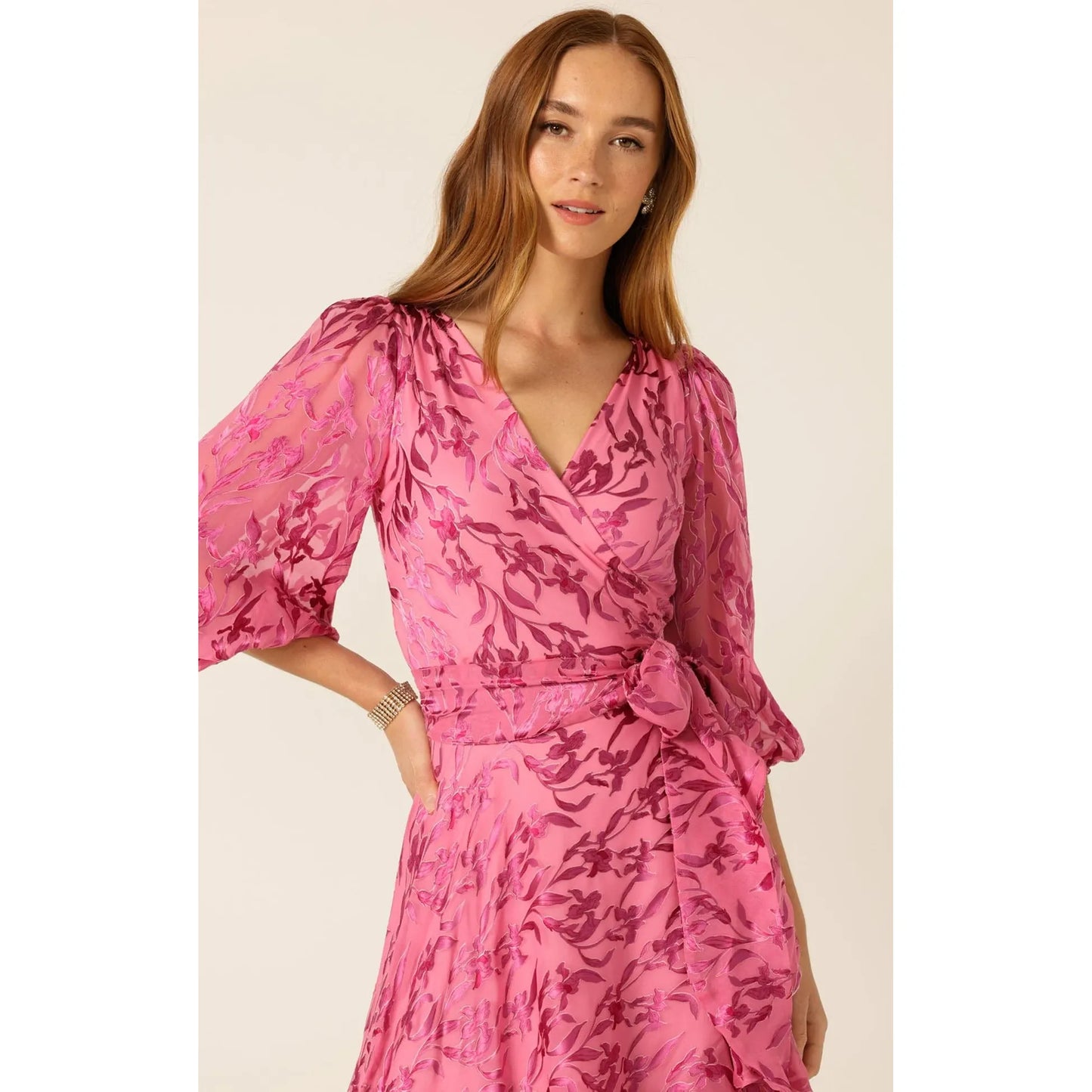 Sacha Drake Sherbet Breeze Midi Wrap Dress - Magenta Botanical