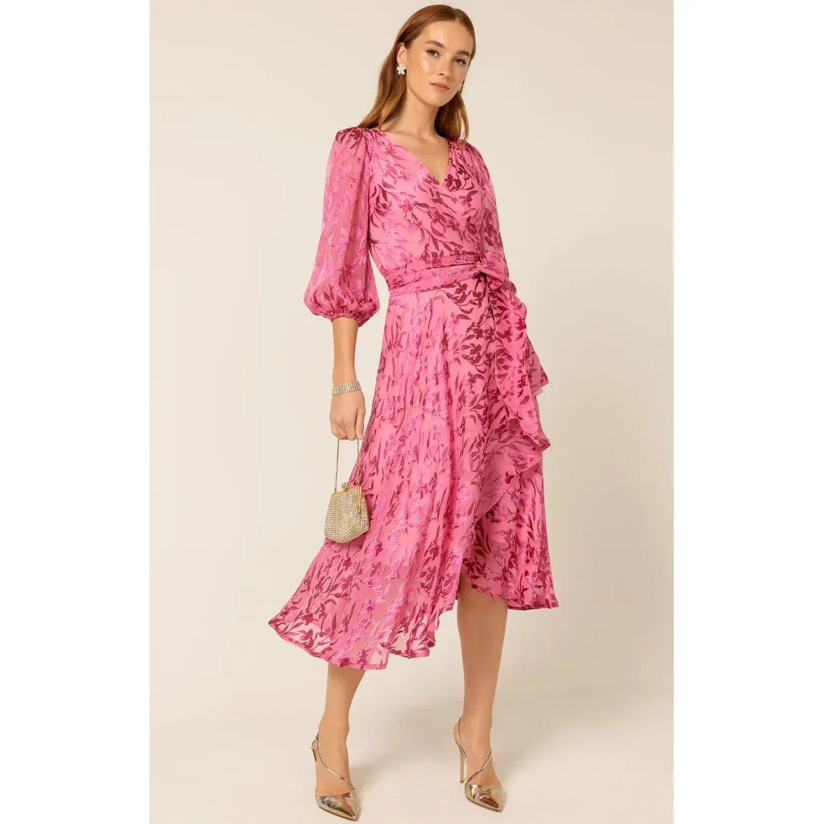 Sacha Drake Sherbet Breeze Midi Wrap Dress - Magenta Botanical