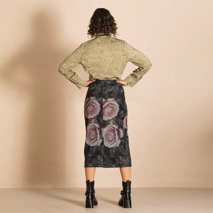Megan Salmon Felt Pencil Skirt - Old Roses