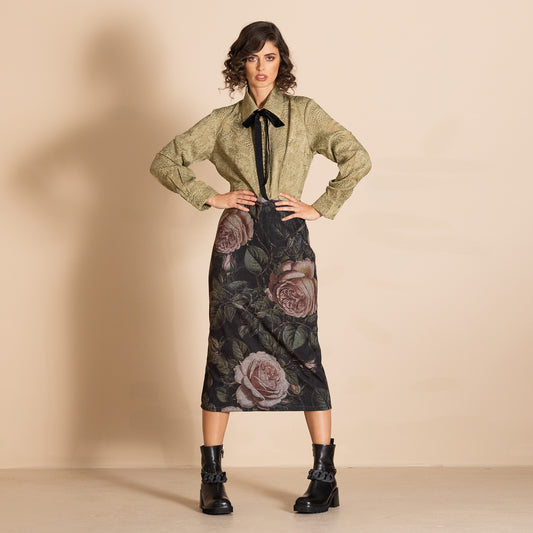 Megan Salmon Felt Pencil Skirt - Old Roses
