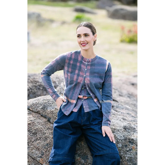 M.A Dainty Lochy Cardigan - Navy/Red Check